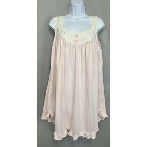 VTG Erika Taylor Intimates Ruffle‎ Hem Pink White Eyelet Nightgown Sz Large Y2K